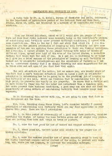 Maintaining soil fertility in 1933