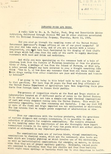 Imported foods and drug