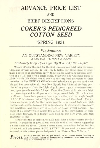 Coker's Pedigreed cotton seed, spring 1931
