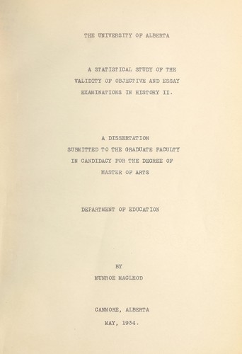 A statistical study of the validity of objective and essay examinations in History II
