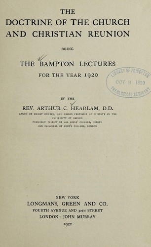 The doctrine of the church and Christian reunion