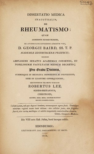Dissertatio medica inauguralis de rheumatismo