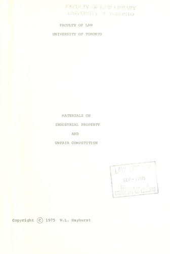 Materials on industrial property and unfair competition.