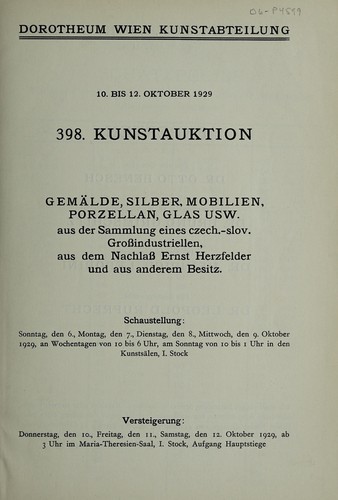 Gemälde, Silber, Mobilien, Porzellan, Glas usw., aus der Sammlung eines chech.-slov. Grossindustriellen, aus dem Nachlass Ernst Herzfelder und aus anderem Besitz