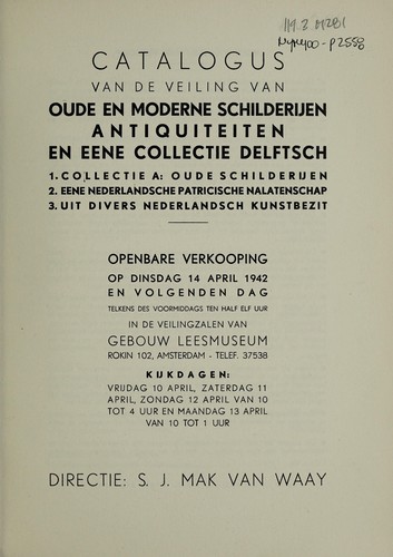 Oude en moderne schilderijen, antiquiteiten en eene collectie Delftsch