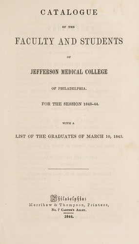 Catalogue of the faculty and students of Jefferson Medical College of Philadelphia