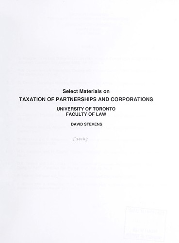 Select materials on taxation of partnerships and corporations