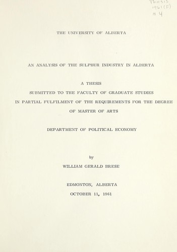 An analysis of the sulphur industry in Alberta