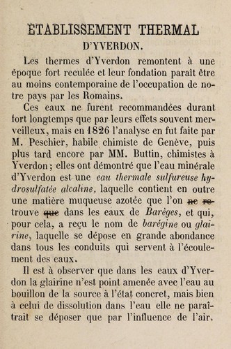 Notice sur les eaux minérales sulfureuses d'Yverdon