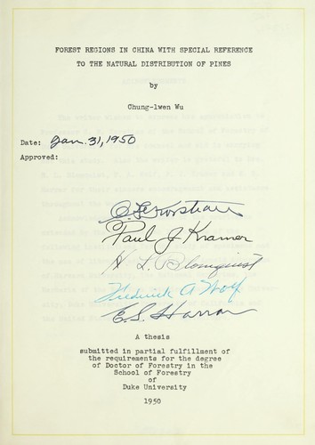 Forest regions in China with special reference to the natural distribution of pines