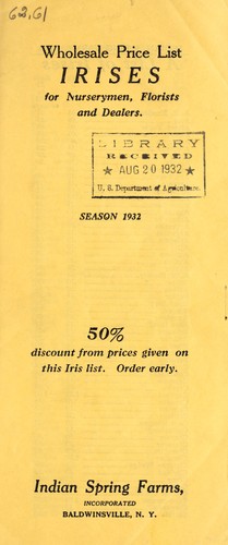 Irises for nurserymen, florists and dealers