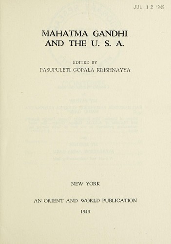 Mahatma Gandhi and the U.S.A.
