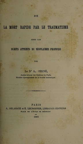 De la mort rapide par le traumatisme chez les sujets atteints de néoplasmes profonds