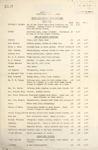 Price list of gladiolus for 1932