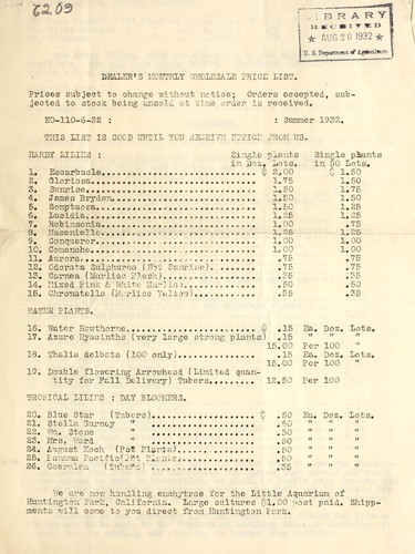 Dealer's monthly wholesale price list
