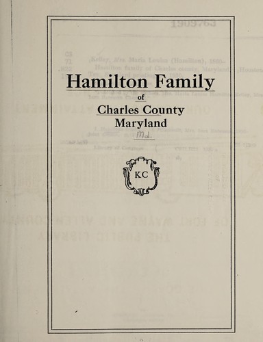 Hamilton family of Charles county, Maryland