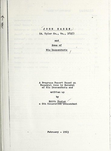 John Hanes (d. Tyler Co., Va., 1815) and some of his descendants