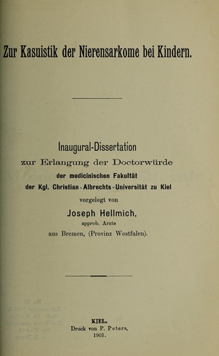 Zur Kasuistik der Nierensarkome bei Kindern ...