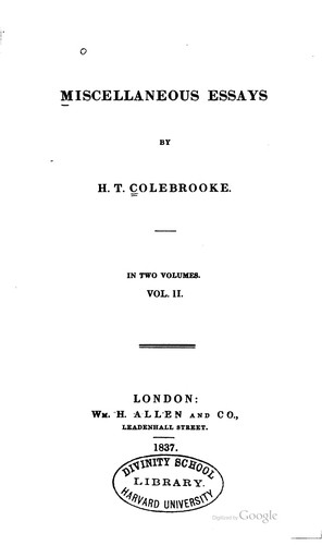 Miscellaneous Essays, in two volumes