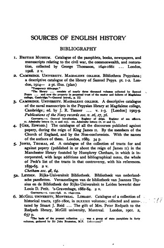 Sources of English History of the Seventeenth Century, 1603-1689, in the ...