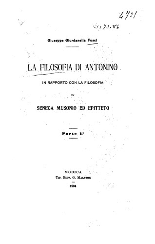 La filosofia di Antonino in rapporto con la filosofia di Seneca, Musonio ed Epitteto