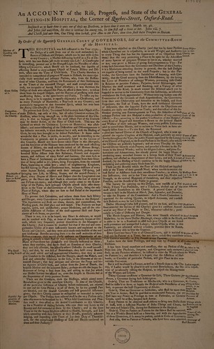 An account of the rise, progress, and state of the General Lying-In Hospital, the corner of Quebec-Street, Oxford-Road ...