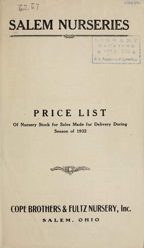 Price list of nursery stock for sales made for delivery during season of 1932