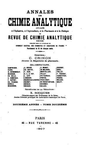 Annales de chimie analytique appliquéeà l'industrie, à l'agriculture, à la pharmacie et à la ...