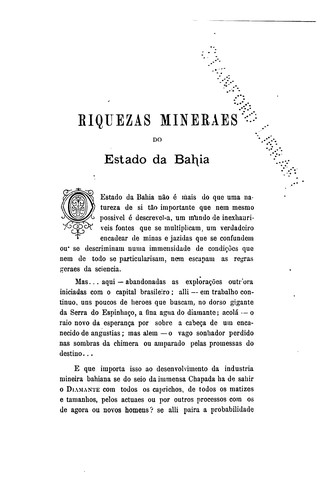 ... Riquezas mineraes do estado da Bahia