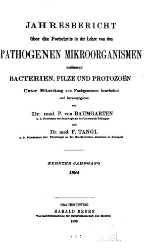 Jahresbericht ueber die Fortschritte in der Lehre von den Pathogenen