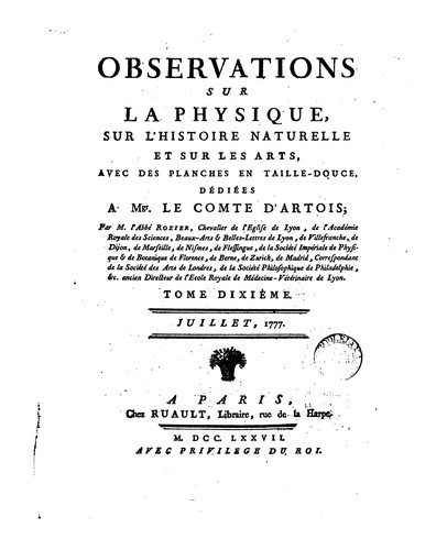Observations Sur La Physique, Sur L' Histoire Naturelle et Sur Les Arts, Avec des Planches en ...