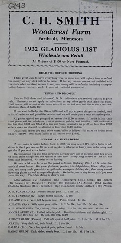 1932 Gladiolus list , wholesale and retail