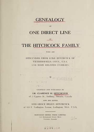 Genealogy of one direct line of the Hitchcock family
