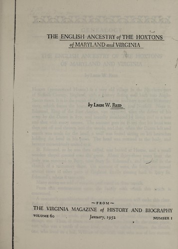 The English ancestry of the Hoxtons of Maryland and Virginia
