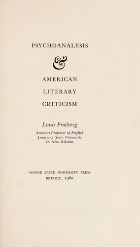 Psychoanalysis and American literary criticism.