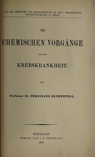 Die chemischen Vorgänge bei der Krebskrankheit
