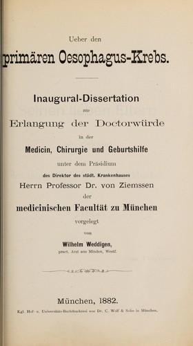 Ueber den primären Oesophagus-Krebs ...