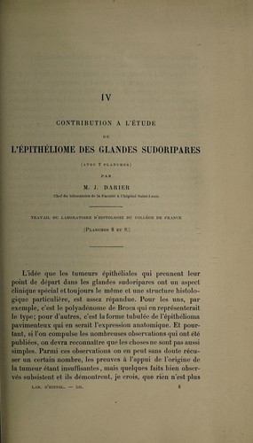 Contribution à l'étude de l'épithéliome des glandes sudoripares