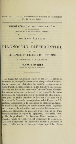 Nouveaux éléments de diagnostic différentiel entre le cancer et l'ulcère de l'estomac