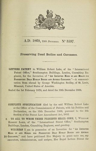 Specification of William Robert Lake