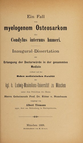 Ein Fall von myelogenem Osteosarkom des Condylus internus humeri ...