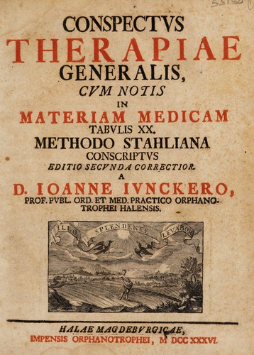 Conspectus therapiae generalis, cum notis in materiam medicam tabulis XX methodo Stahliana conscriptus