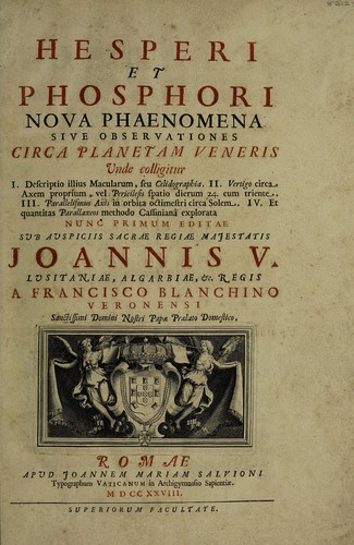Hesperi et phosphori nova phaenomena, sive observationes circa planetan Veneris ...