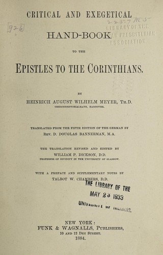 Critical and exegetical hand-book to the Epistles to the Corinthians