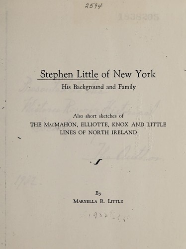Stephen Little of New York, his background and family