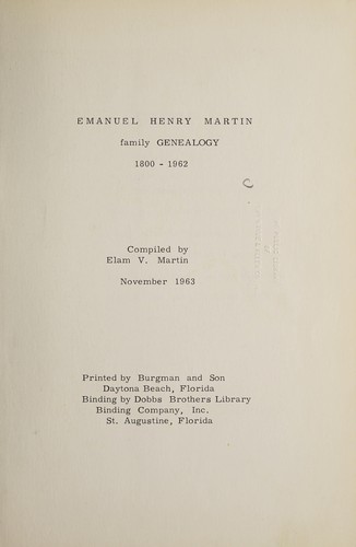 Emanuel Henry Martin family genealogy