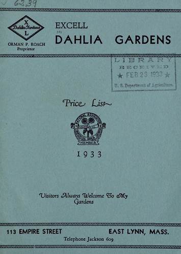 Price list, 1933