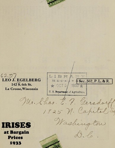 Irises at bargain prices, 1933