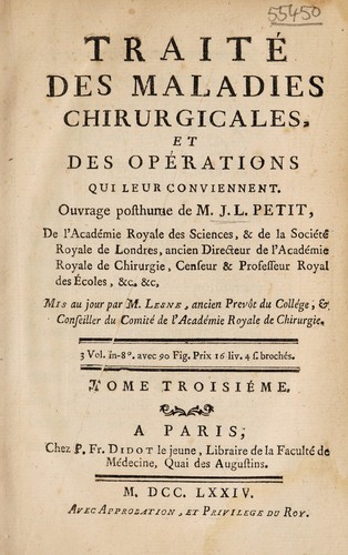 Traité des maladies chirurgicales et des opérations qui leur conviennent