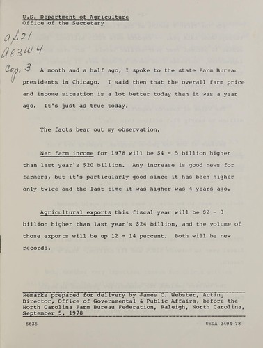 Remarks prepared for delivery by Acting Director, Office of Governmental & Public Affairs, before the North Carolina Farm Bureau Federation, Raleigh, North Carolina